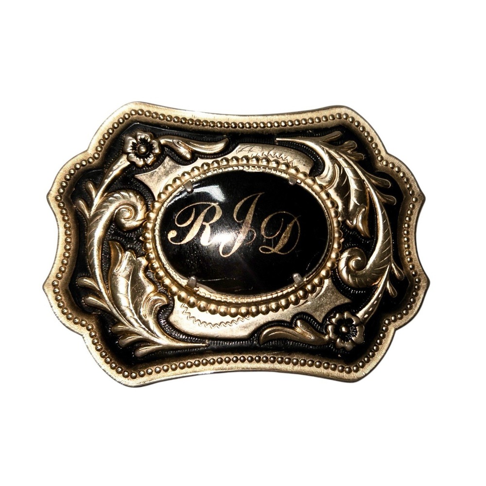 Western Gold Belt Buckle Monogrammed RJD Semi Precious Stone Rodeo‎ Cowboy